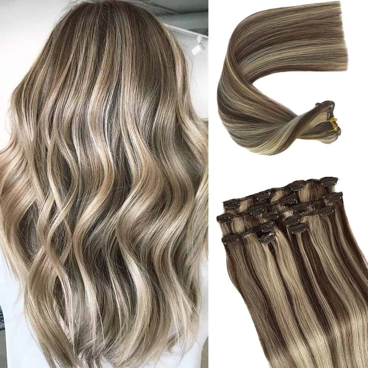 Extensiones de Cabello Valiilo Clip en Marrón a Rubia de