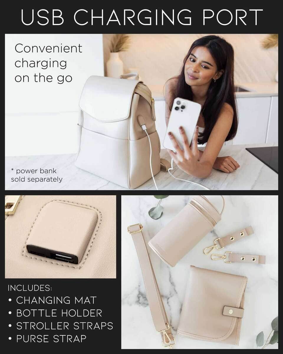 Mochila de Pañales de Cuero MIA + SOPHIA -Beige Olivia - Imagen 6