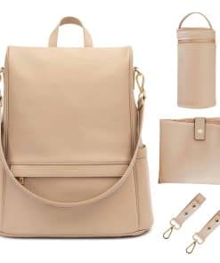 Mochila para pañales de cuero MIA + SOPHIA con puerto de