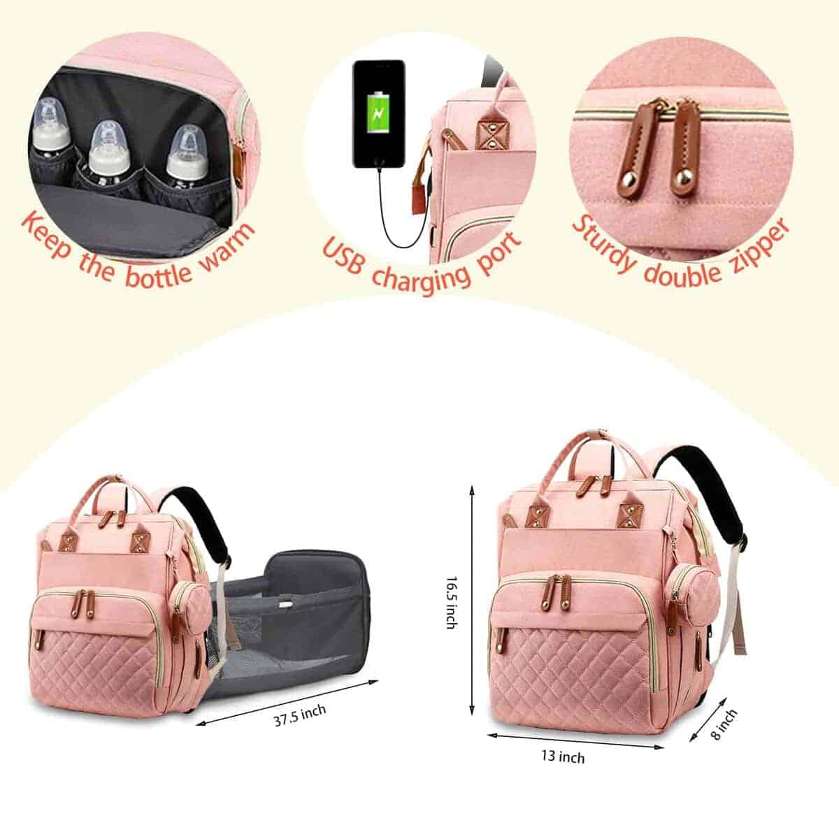 Cambiador de pañales con mochila impermeable 3 en 1, - Imagen 8