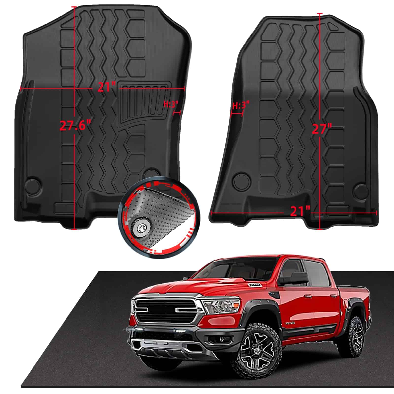 Tapetes de piso para camioneta de goma 3D antideslizantes