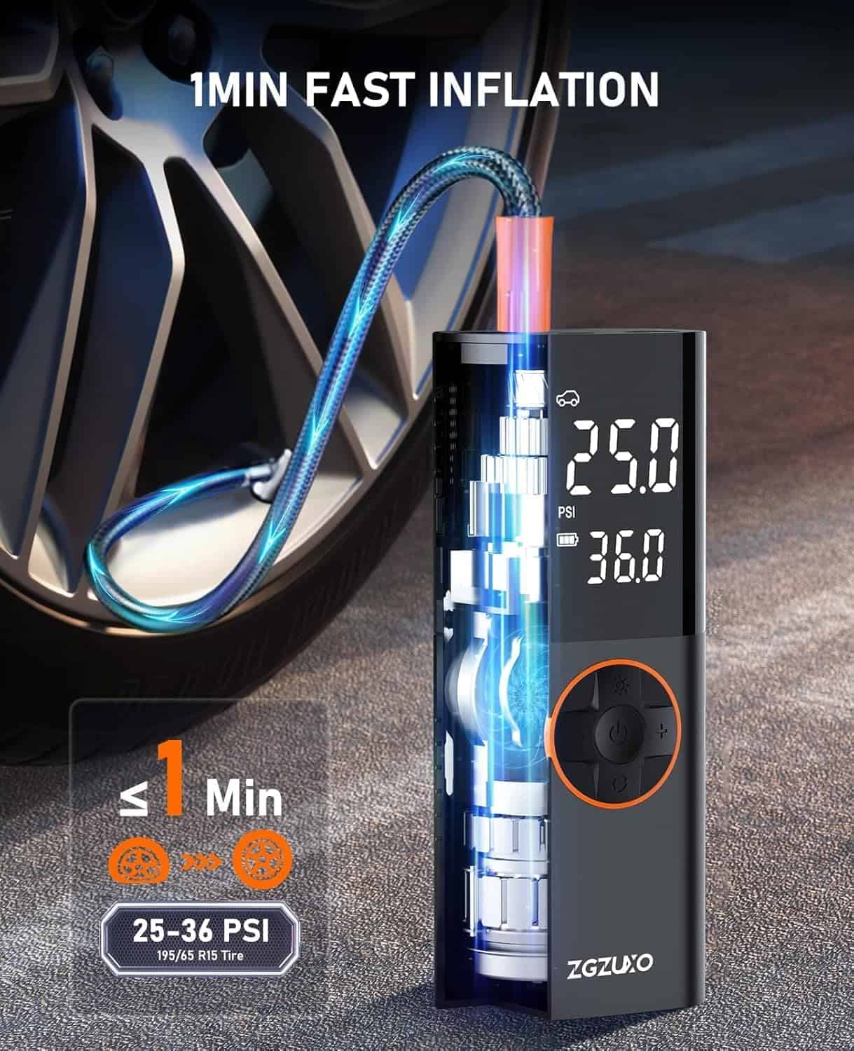 Inflador de neumáticos ZGZUXO Compresor de aire portátil - - Imagen 3