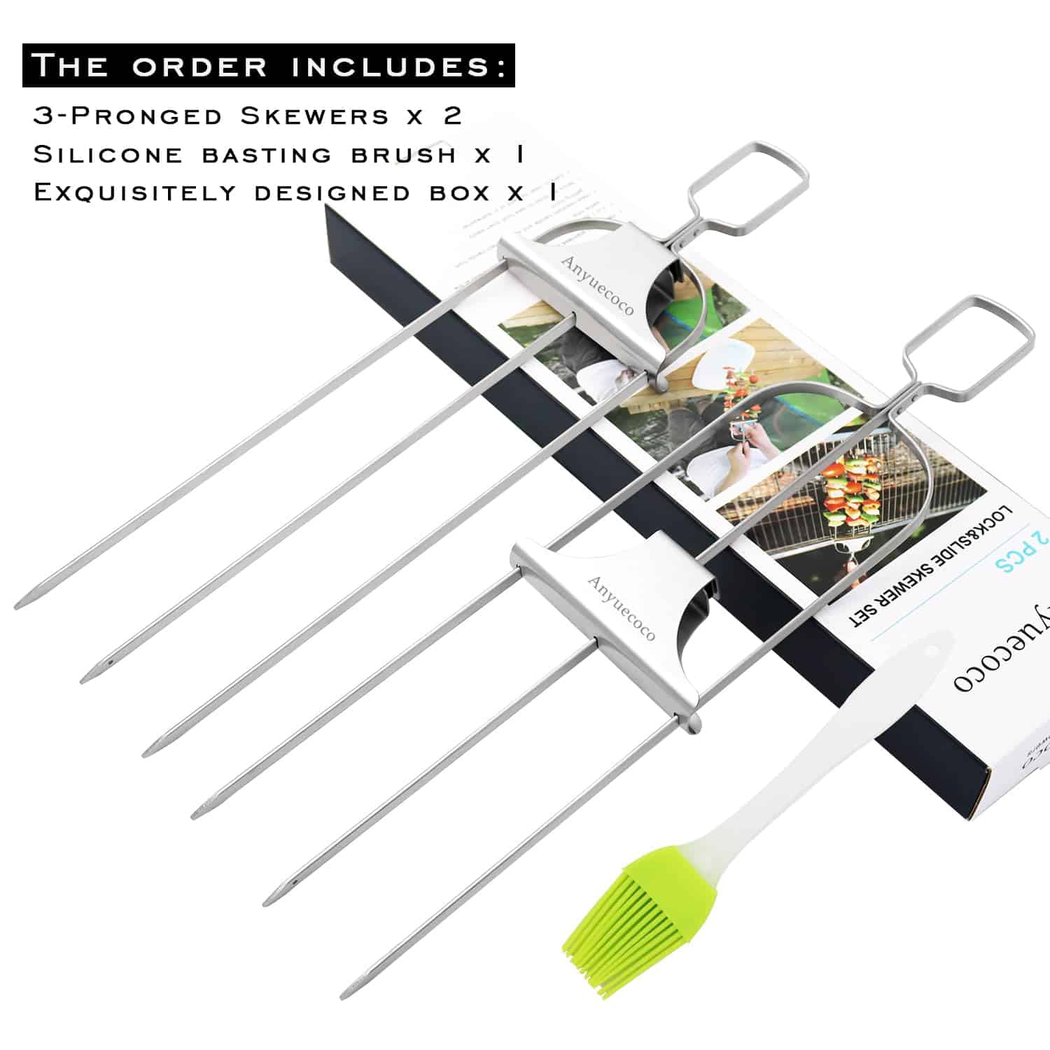 Anyuecoco Skewers for kabobs,2 PCS 14-Inch 3 Way Kabob - Imagen 8