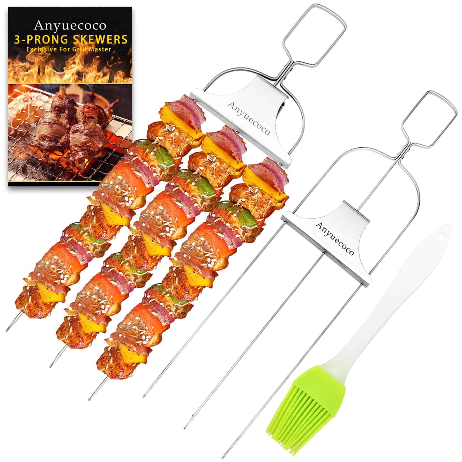 Anyuecoco Skewers for kabobs,2 PCS 14-Inch 3 Way Kabob