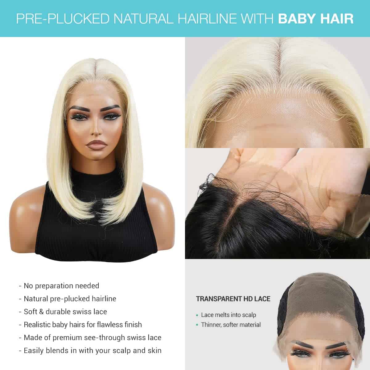 Pelucas de Encaje Frontal 13X6 HD GLAM21USA Recta Bob de - Imagen 3