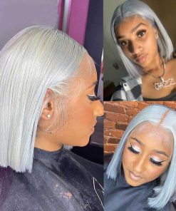 Pelucas Grises de Bob de Cabello Humano con Encaje Frontal