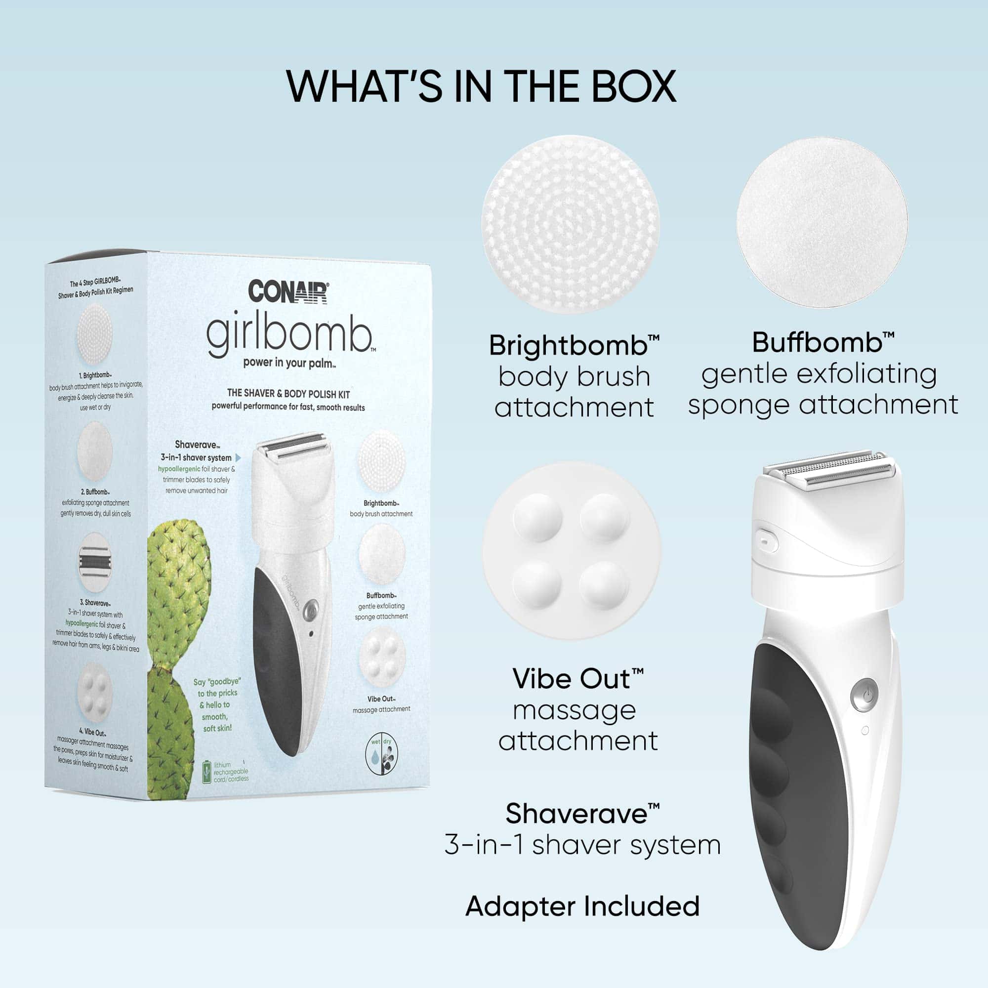 Conair GIRLBOMB Afeitadora para Mujeres y Pulidor Corporal, - Imagen 3