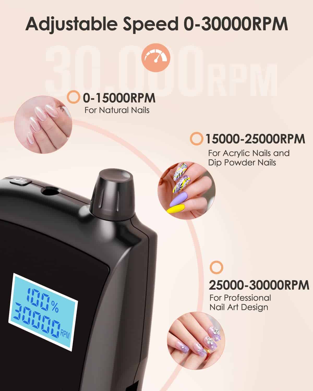 Maquina de Pulir Uñas Portátil Beloving,30000RPM Limado - Imagen 3