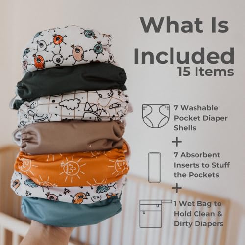 Pañales de tela de Nora's Nursery 7 Pack con 7 -Espacio Exte - Imagen 3