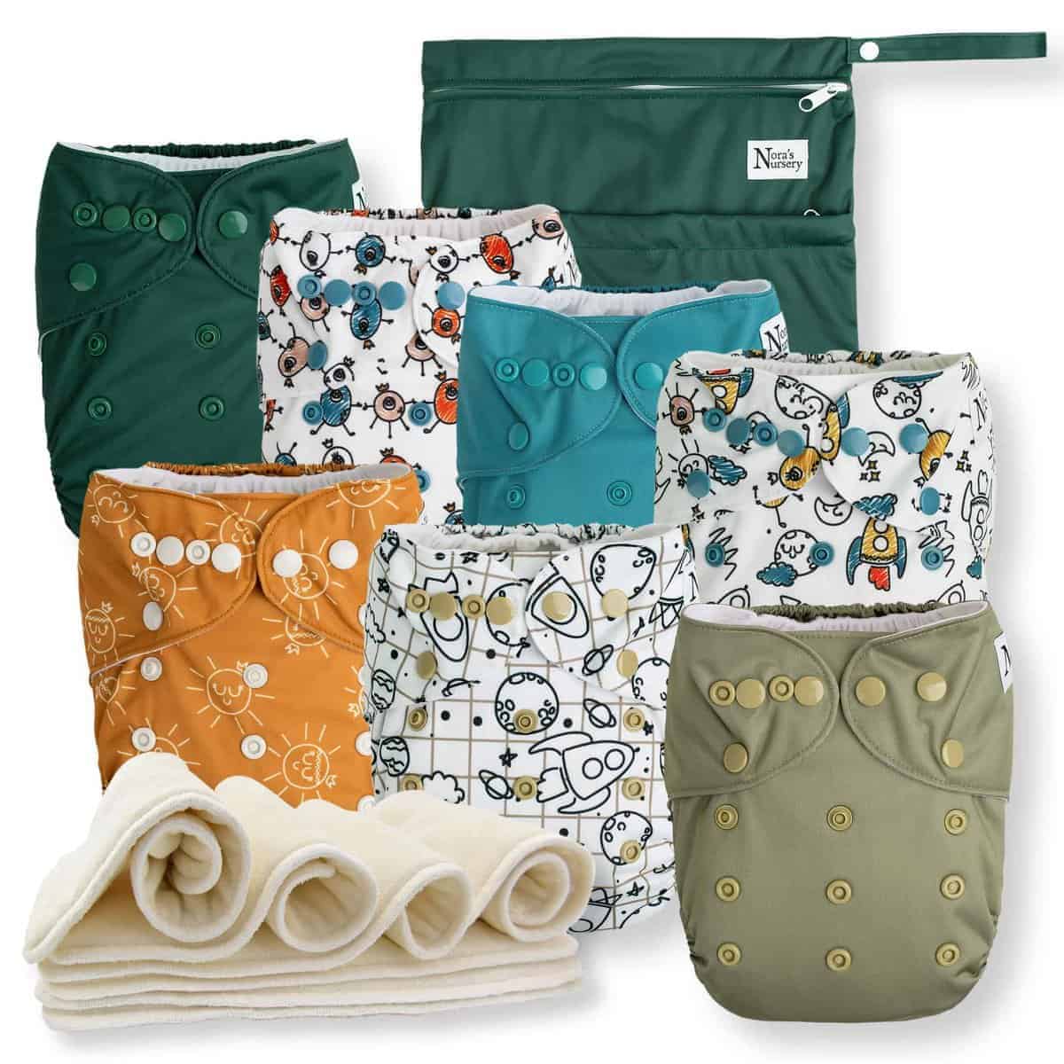 Pañales de tela de Nora's Nursery 7 Pack con 7 -Espacio Exte