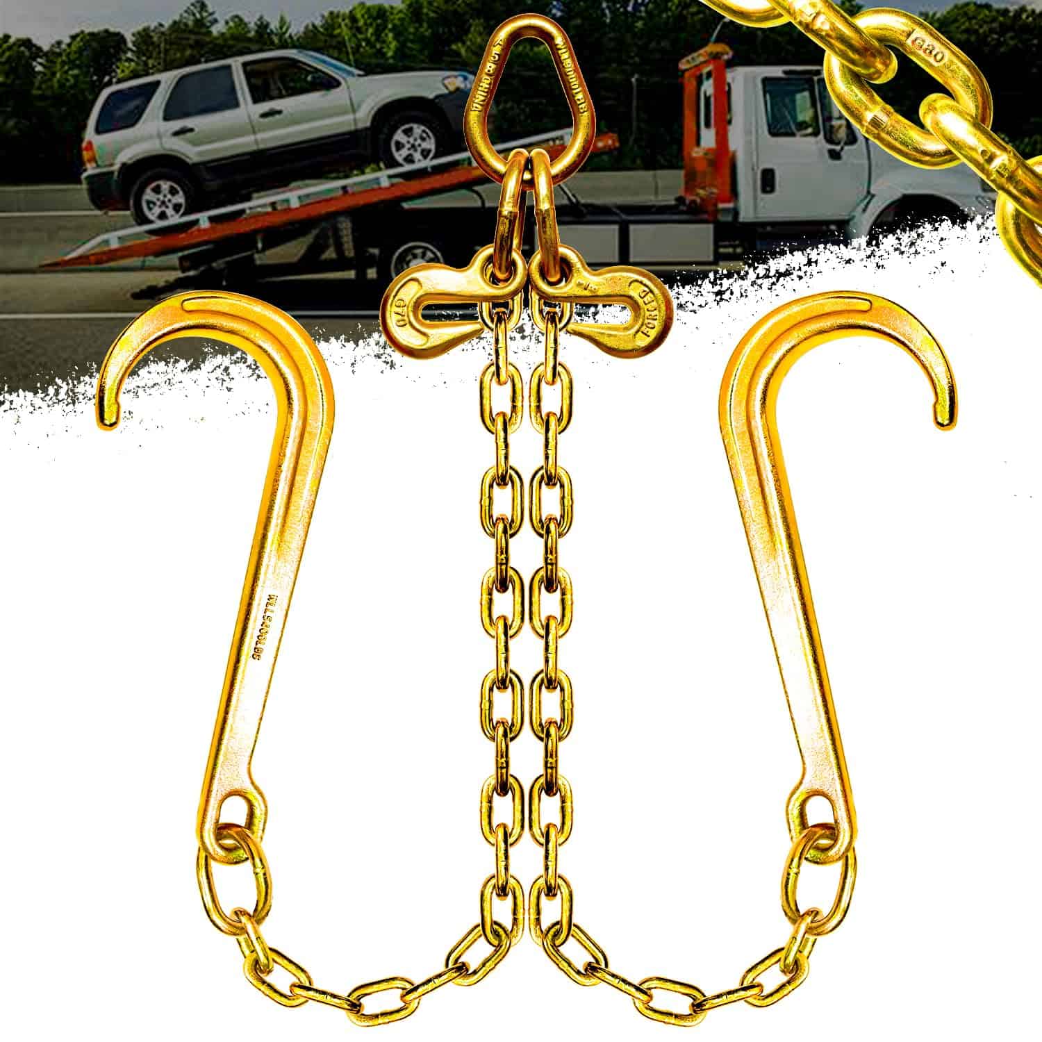 Cadena de remolque en V YATOINTO de 3/8" x 2 pies con
