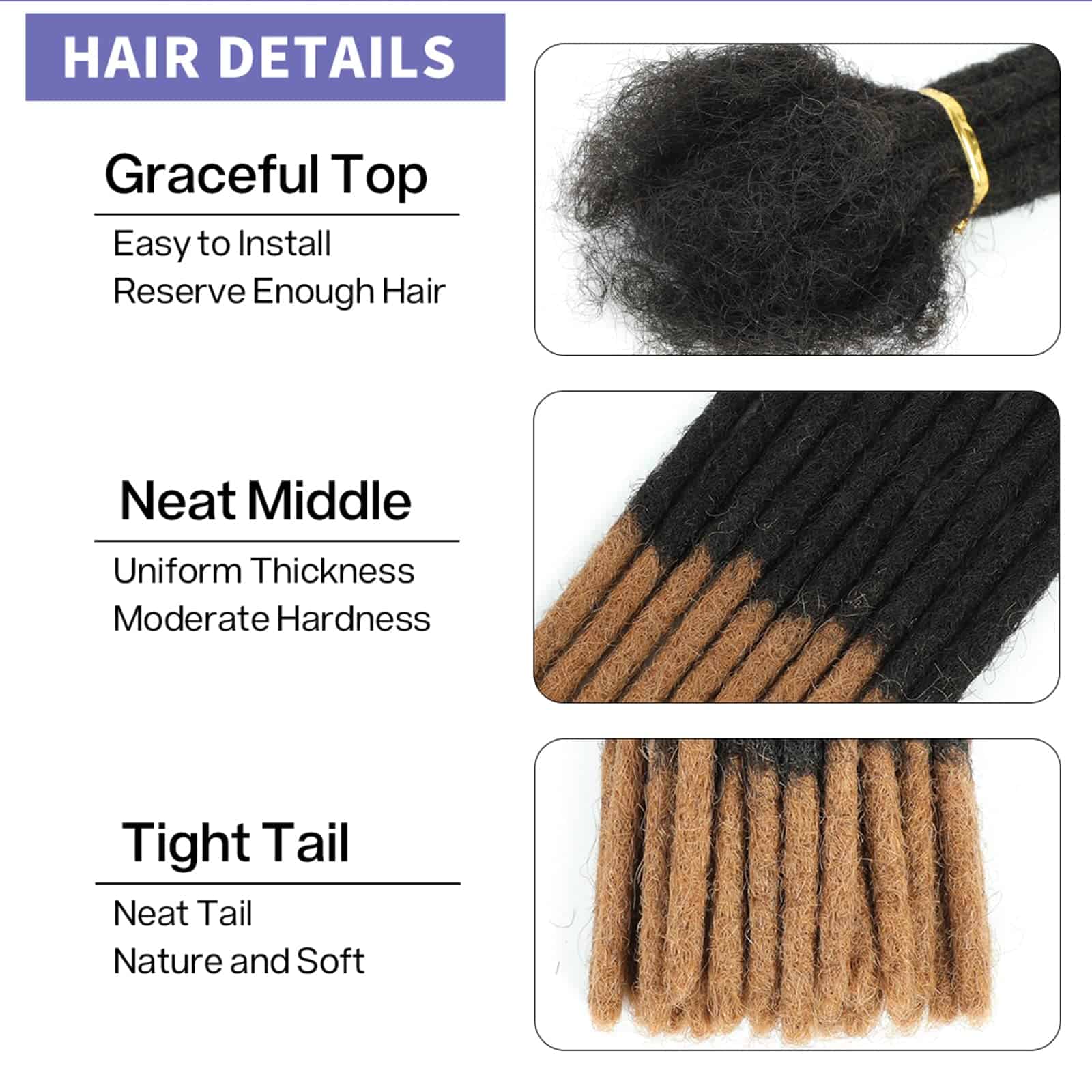 Extensiones de Dreadlock de Cabello Humano de 6-18 Pulgadas - Imagen 4