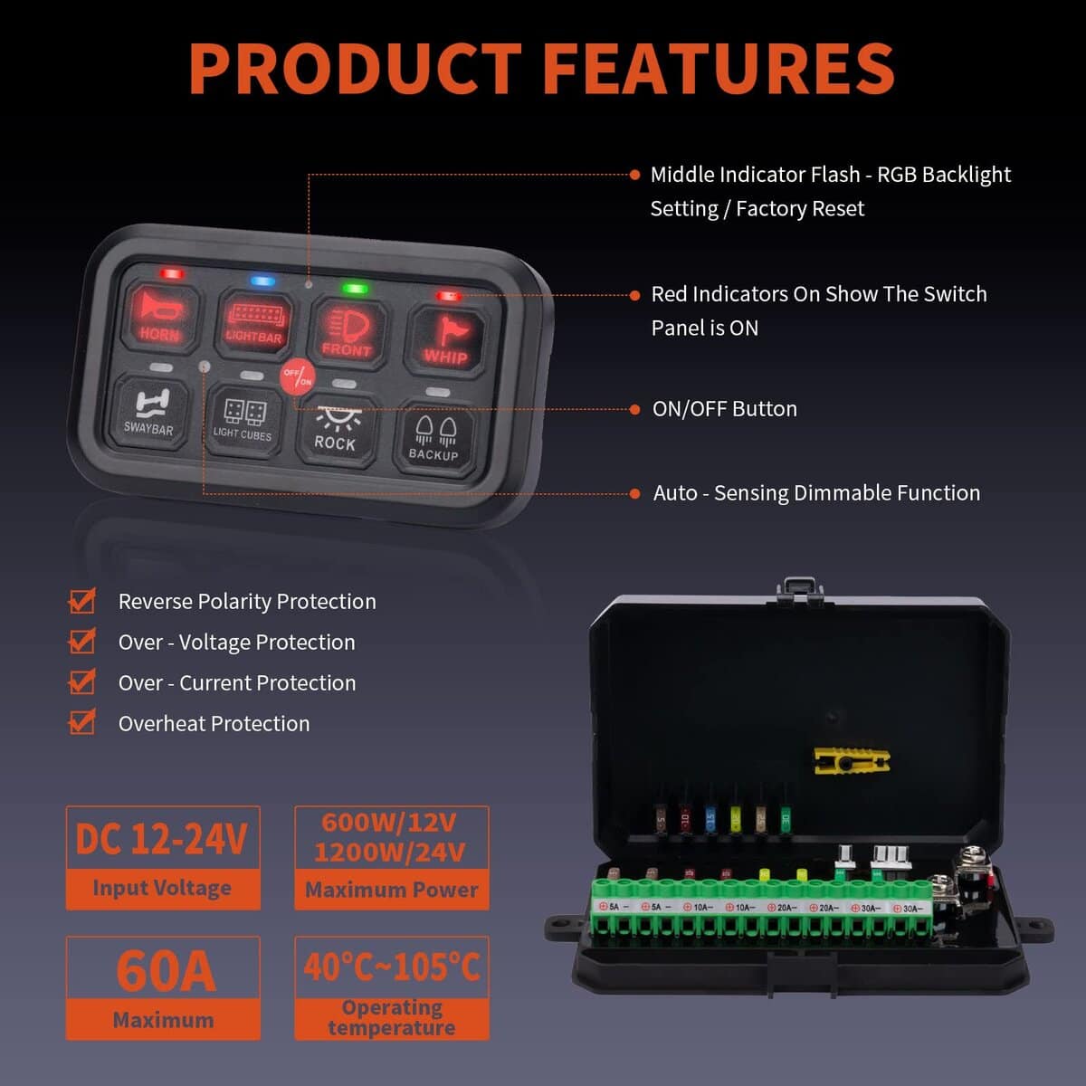 Panel de interruptores RGB de 8 vías YCHOW-TECH con 3 modos - Imagen 4