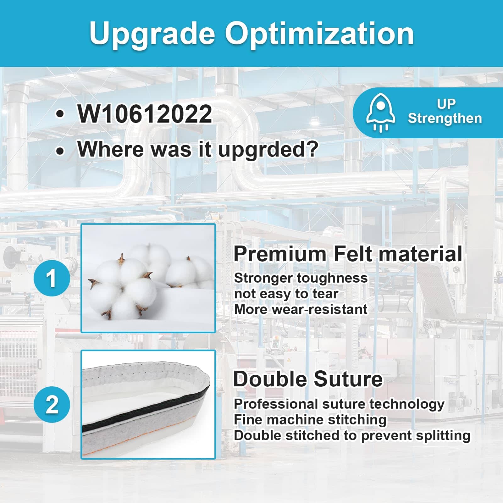 Sello de fieltro trasero mejorado W10612022 para secadora - - Imagen 5