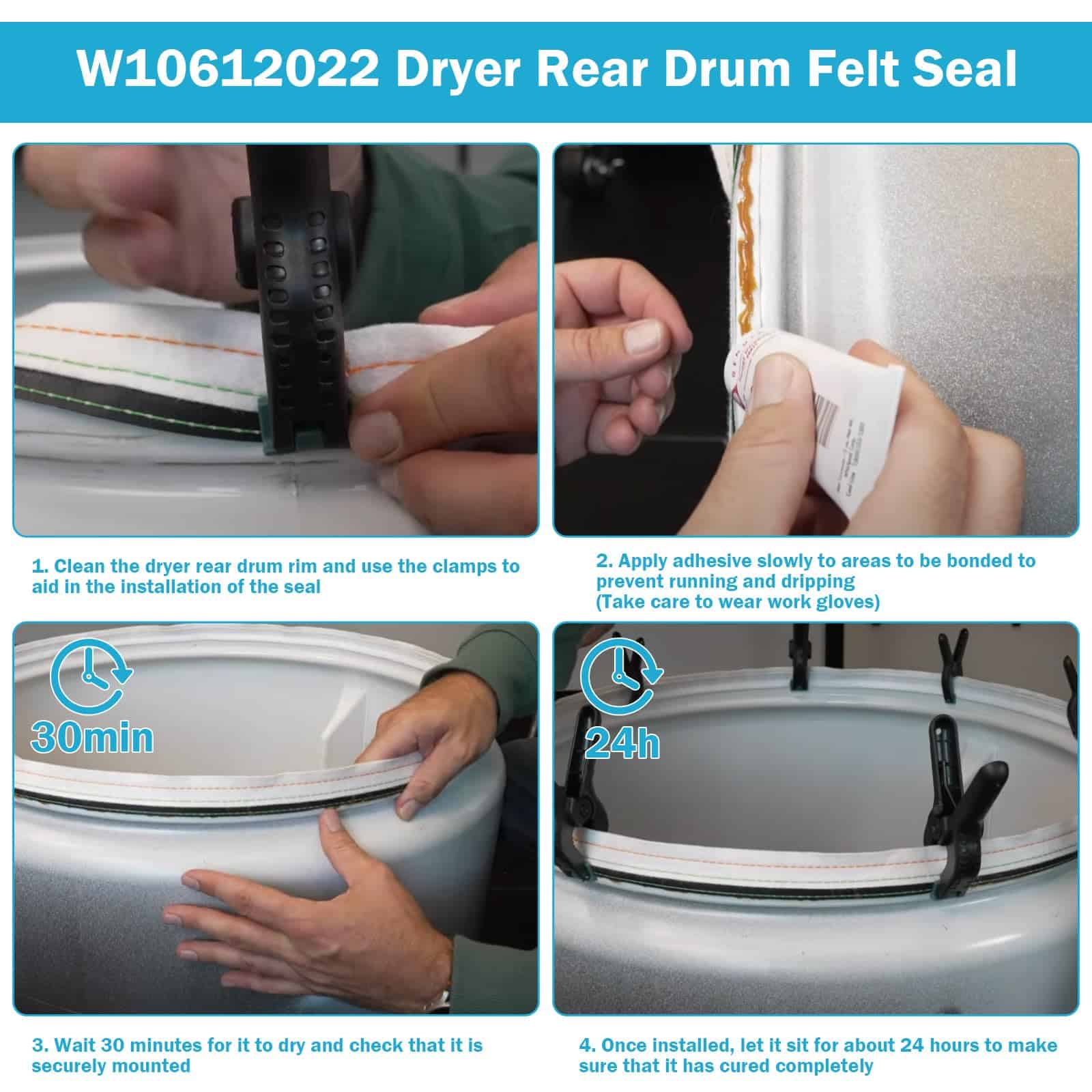 Sello de fieltro trasero mejorado W10612022 para secadora - - Imagen 6