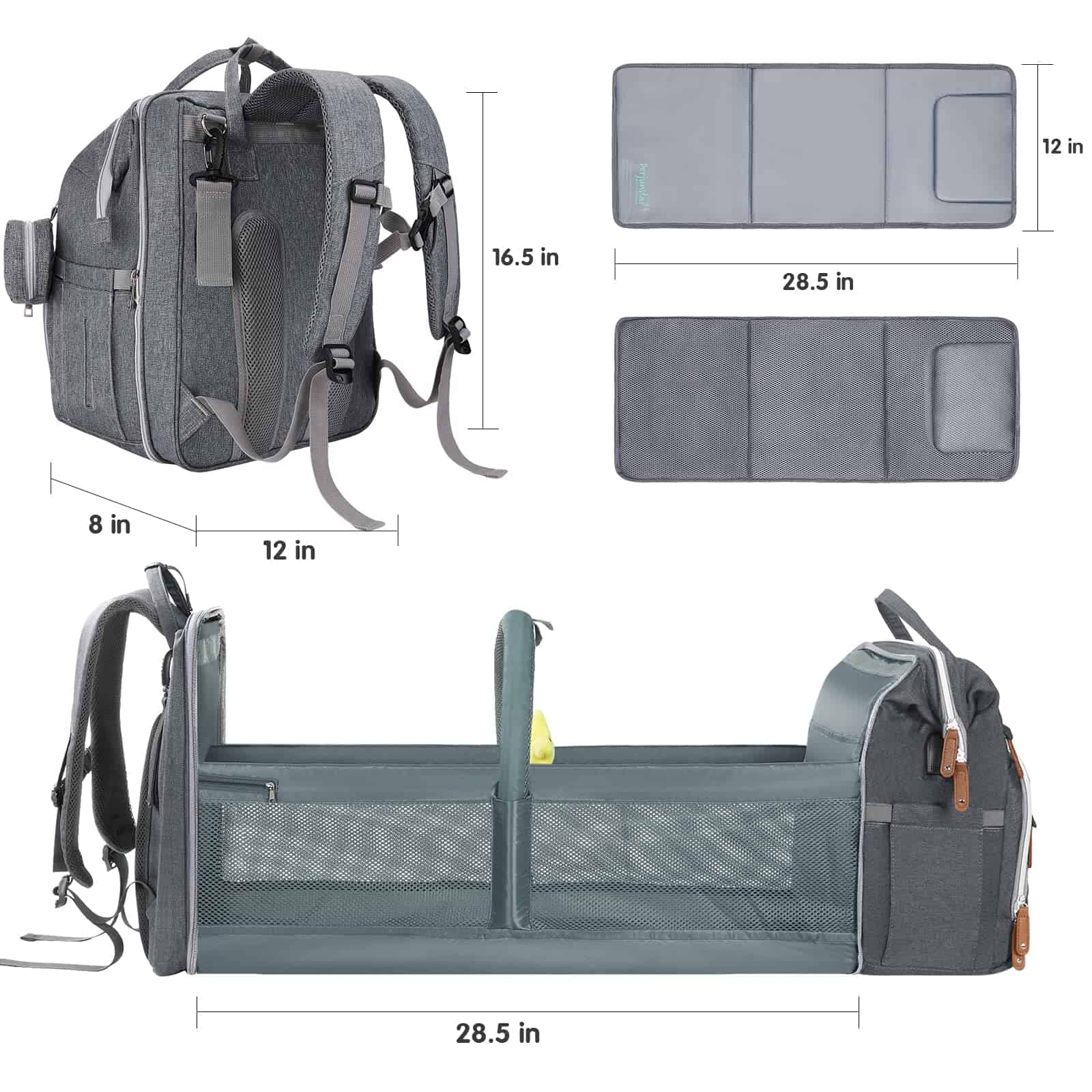 Mochila para Pañales de Bebé DERJUNSTAR con -Gris Claro - Imagen 6