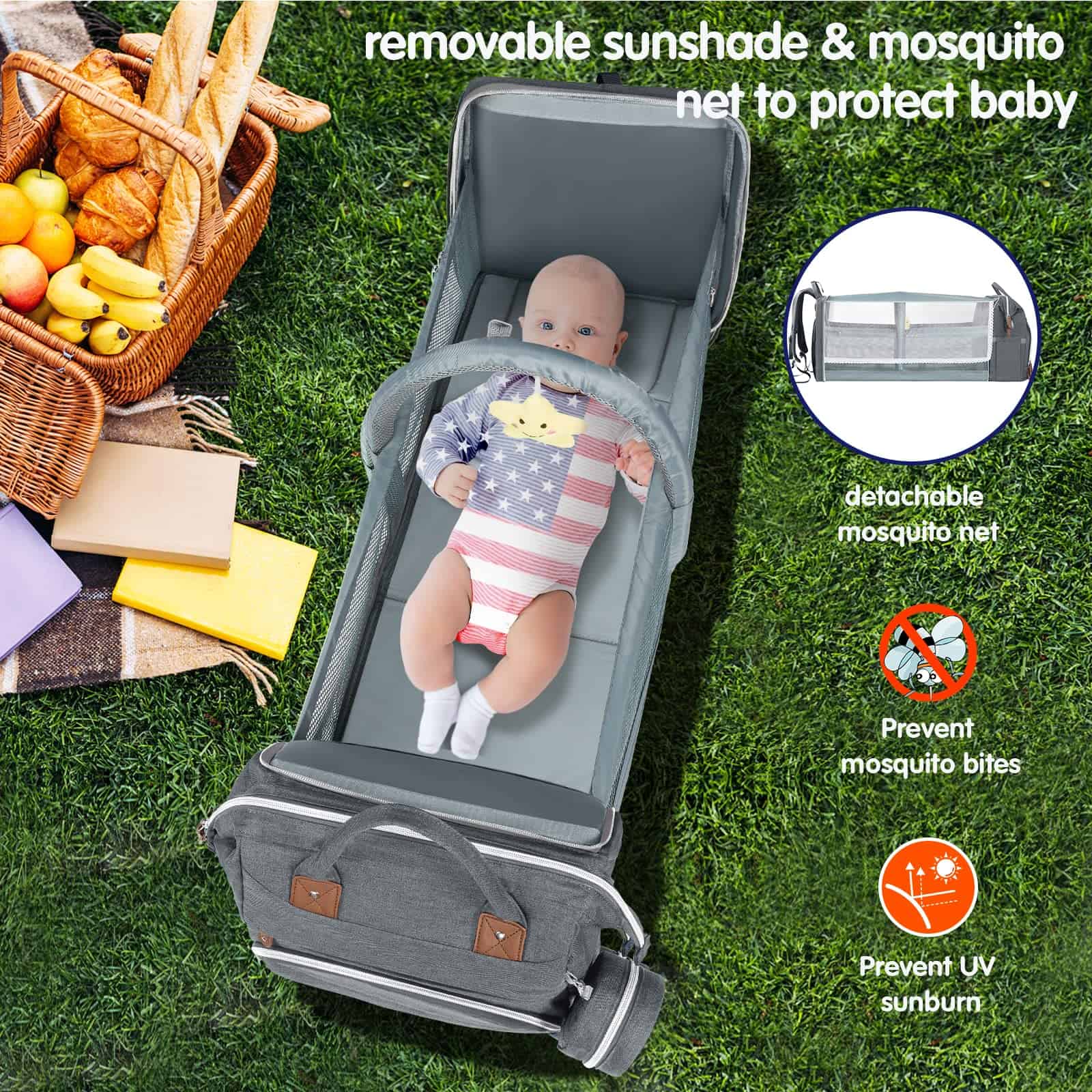 Mochila para Pañales de Bebé DERJUNSTAR con -Gris Claro - Imagen 5