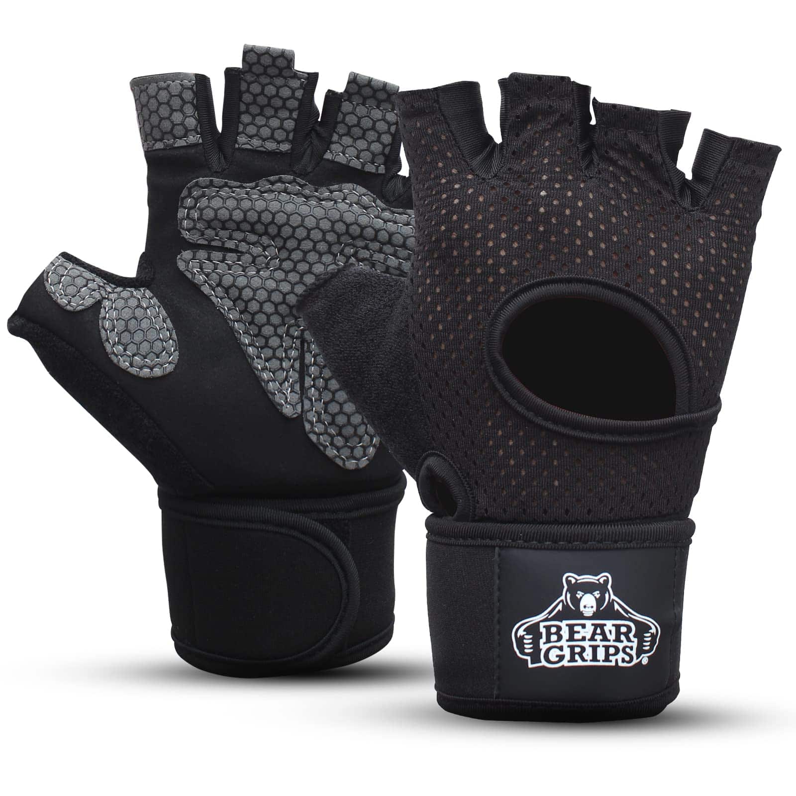 Guantes de levantamiento de pesas Bear Grips -Negro soporte