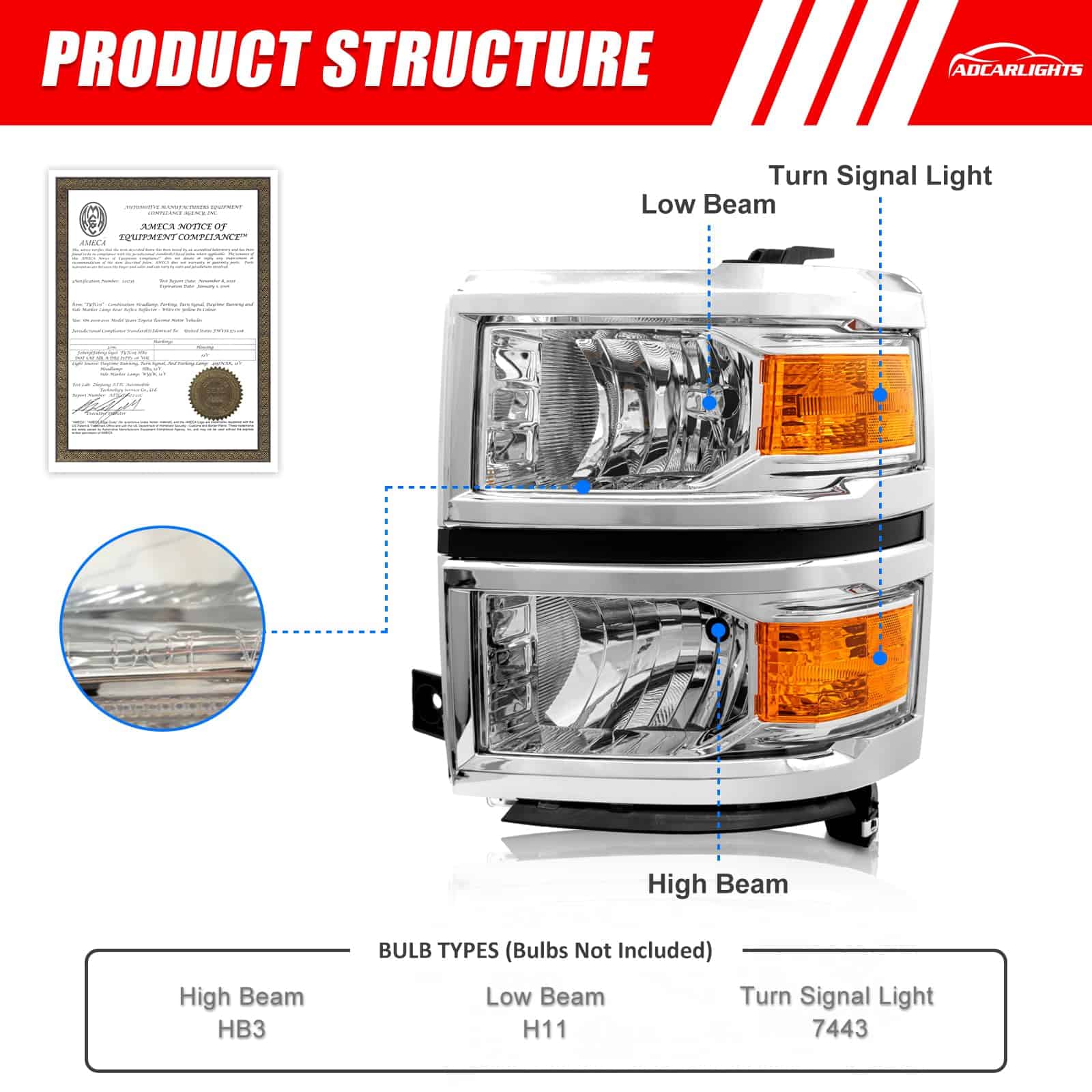 Conjunto de Faros ADCARLIGHTS para Chevy Silverado 1500 - Imagen 3