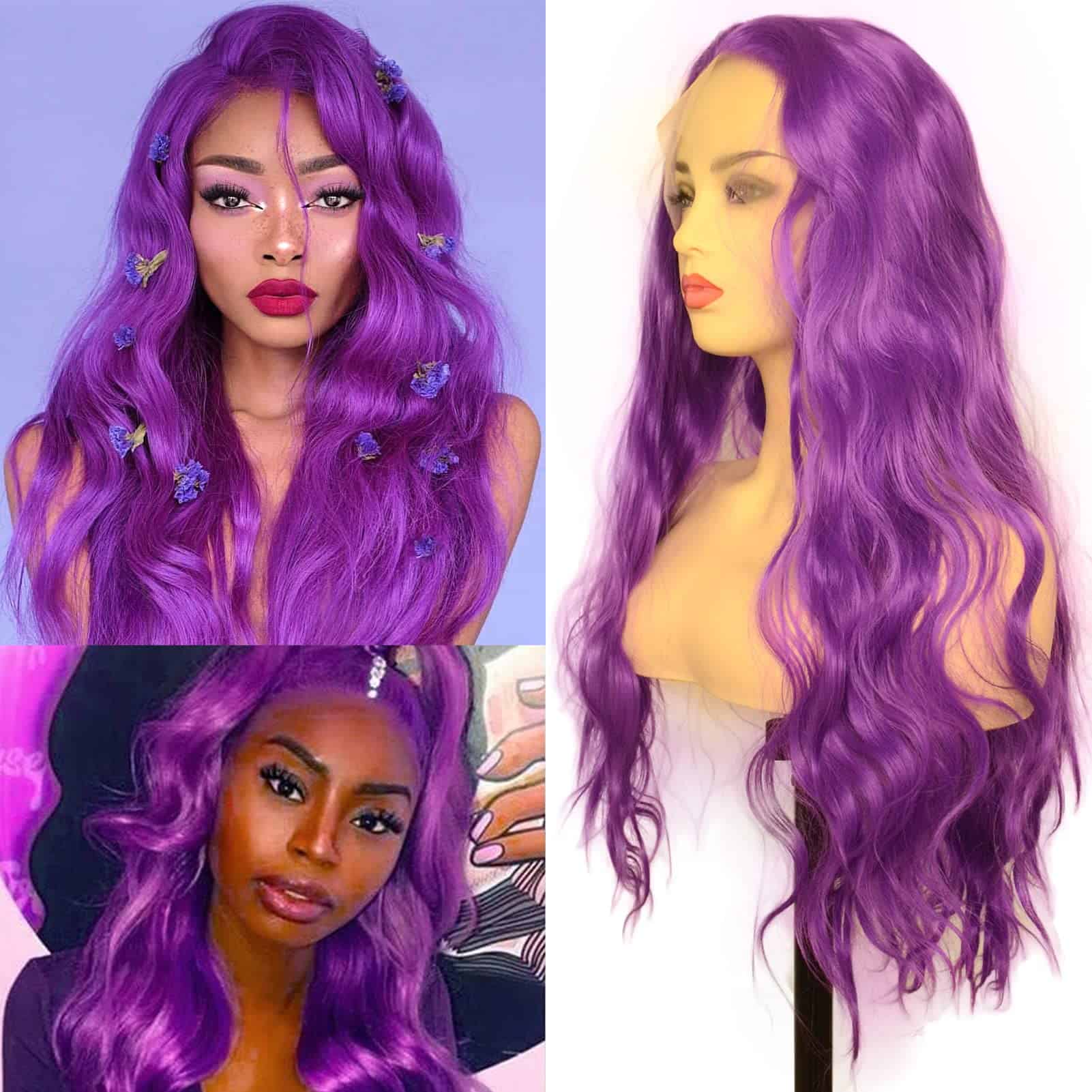 Pelucas de Encaje Morado BLUPLE Onduladas Largas de 22