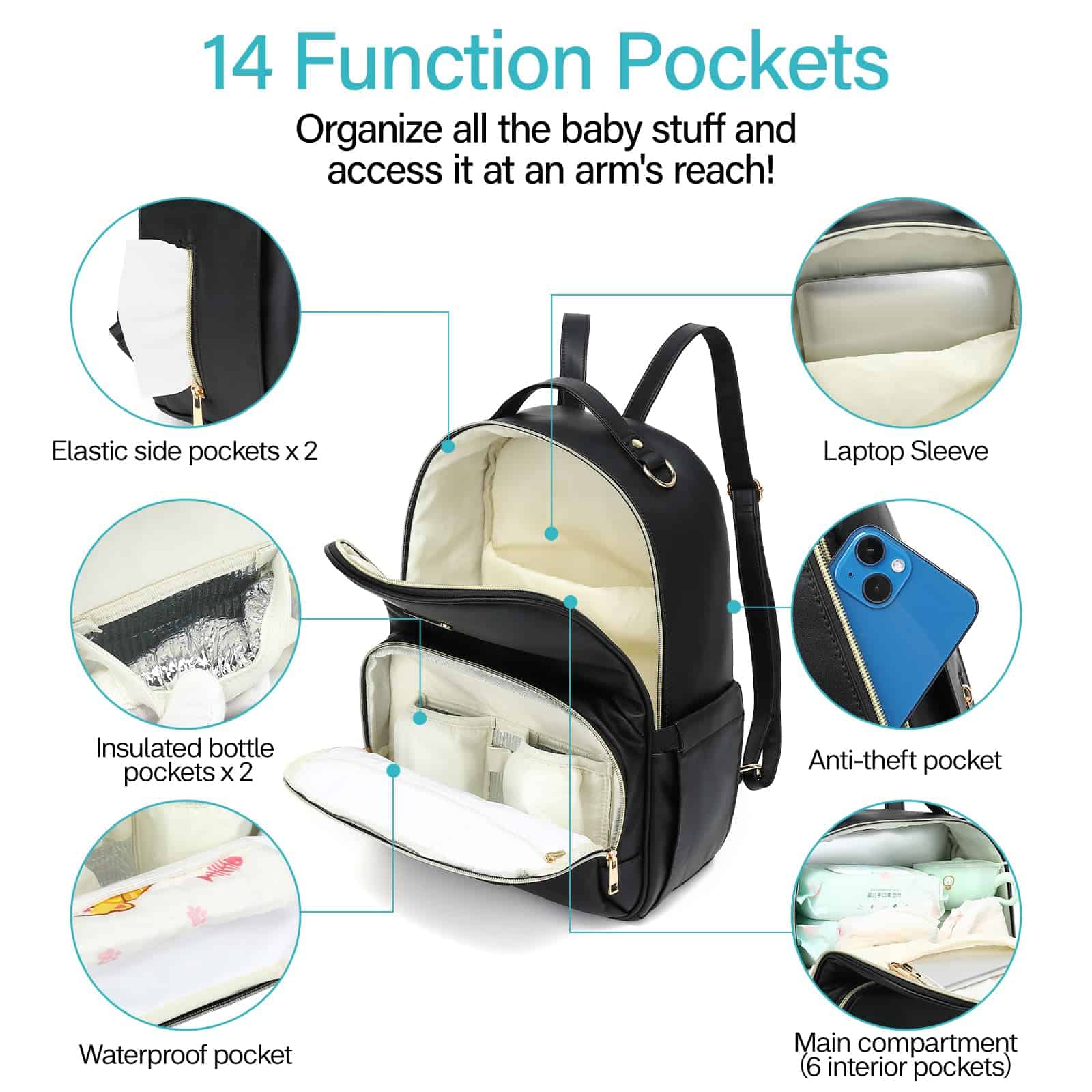 Mochila de Cuero para Pañales - Bolsa de Viaje para Bebés - Imagen 4