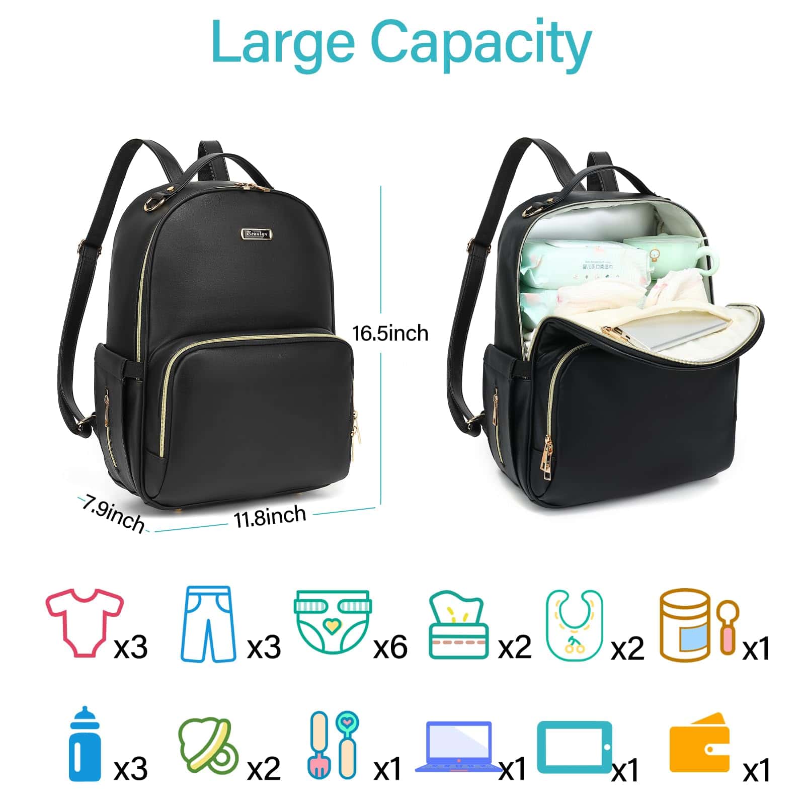 Mochila de Cuero para Pañales - Bolsa de Viaje para Bebés - Imagen 3