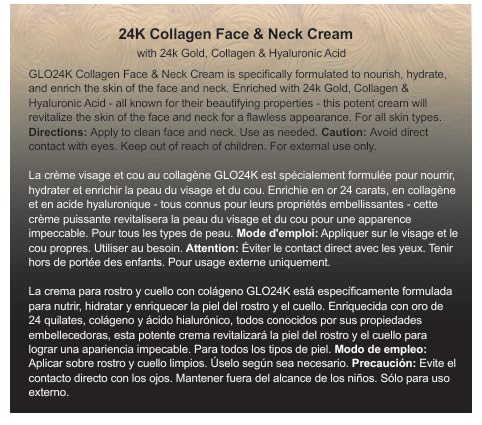Crema Facial y de Cuello de Colágeno GLO24K con Oro de 24k, - Imagen 5