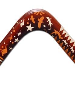 Bumerán de madera decorado estilo arte aborigen de