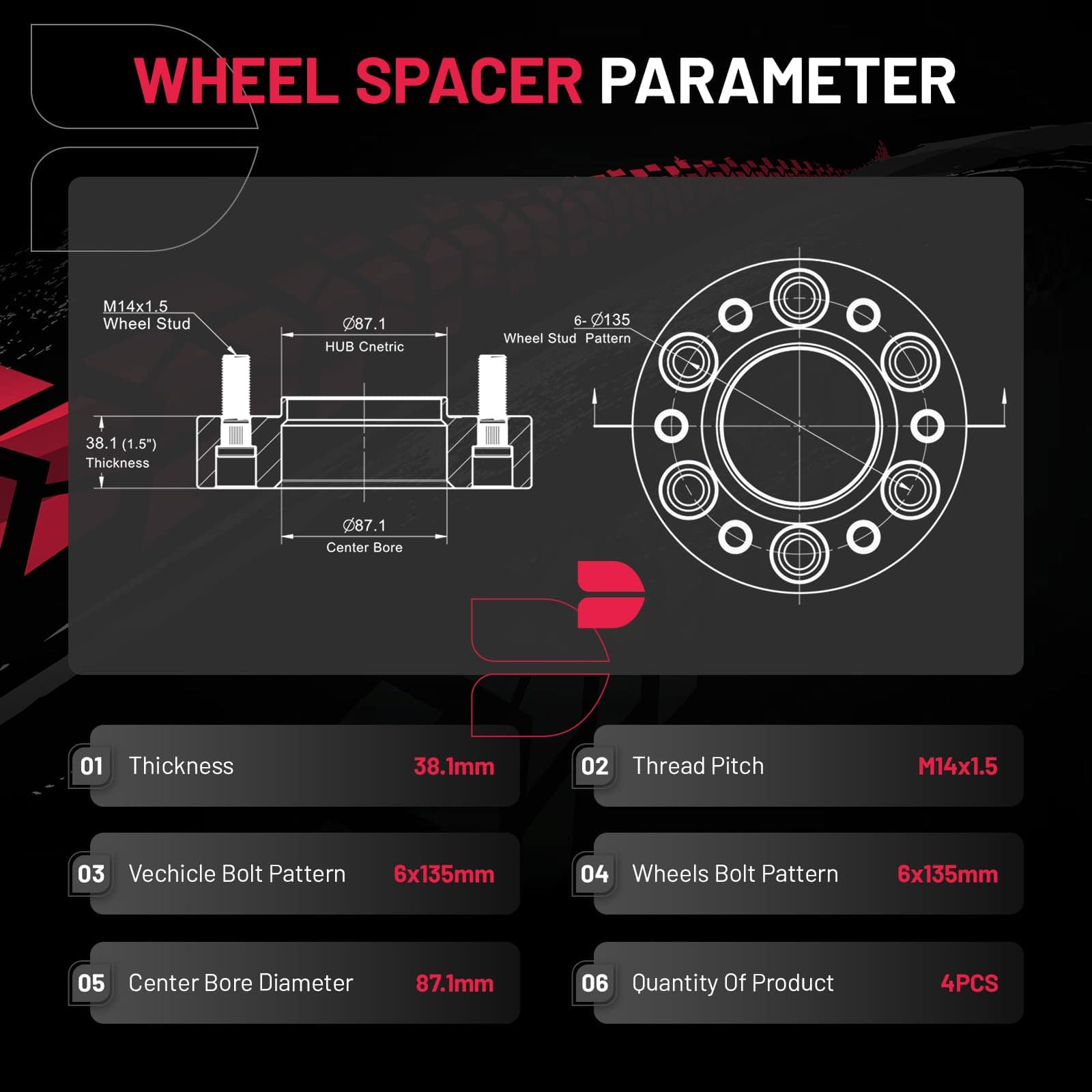 Espaciadores de Rueda BDFHYK 6x135mm, Espaciador de Rueda - Imagen 4