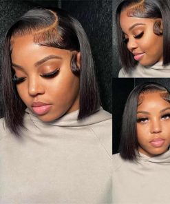 Peluca Bob Corta de Cabello Humano en Encaje Frontal 13x6