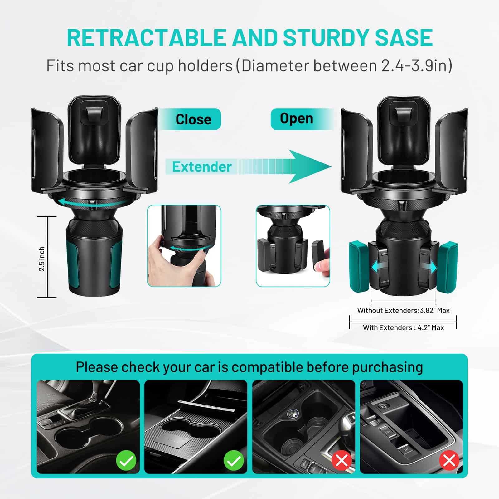 2 Pack Ampliador de Portavasos para Auto (Ajustable) Este - Imagen 4