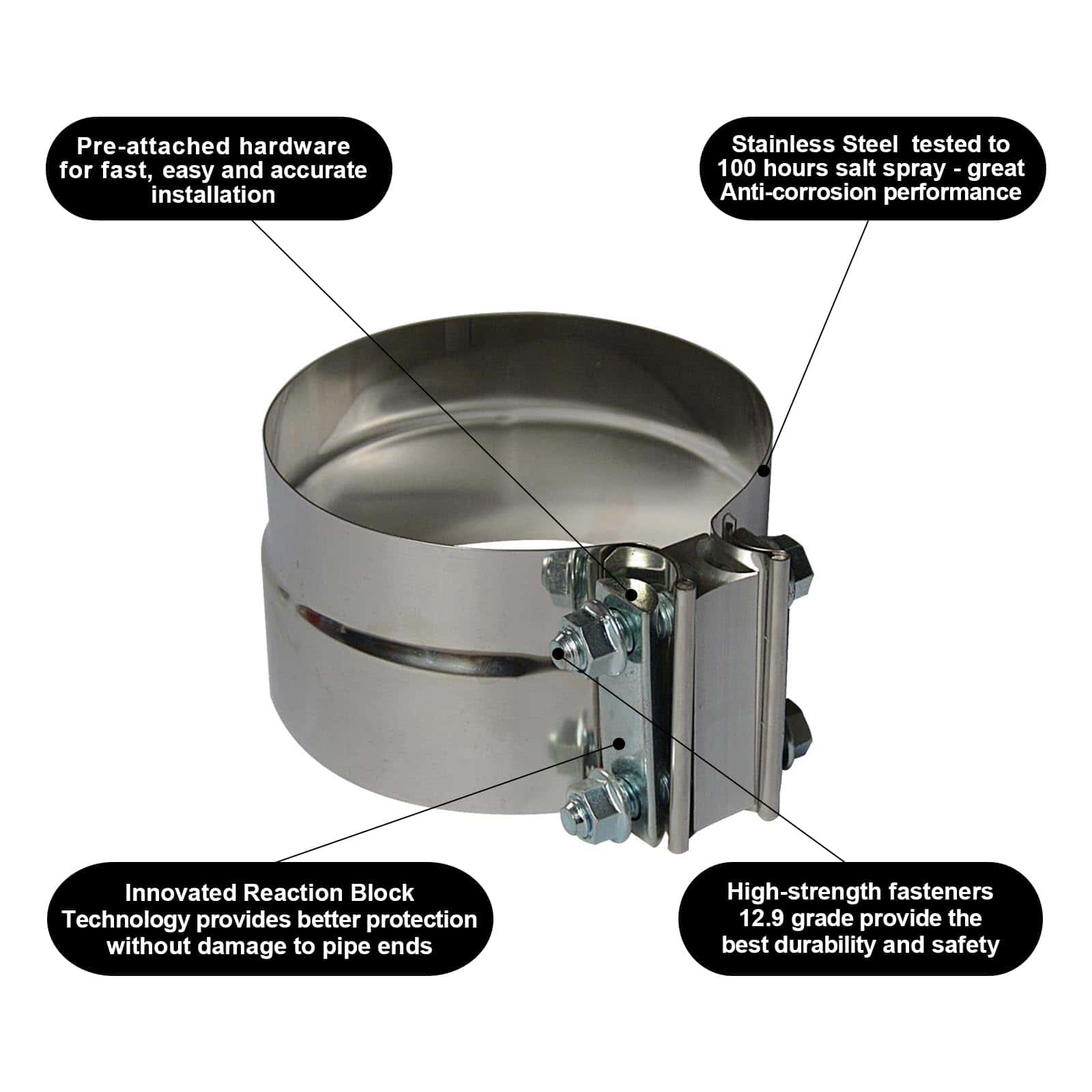 Abrazadera de Escape de 3.5 Pulgadas en Acero Inoxidable - - Imagen 5