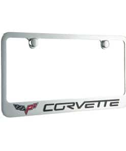 Marco de placa de licencia cromado Corvette C6 con un logo,