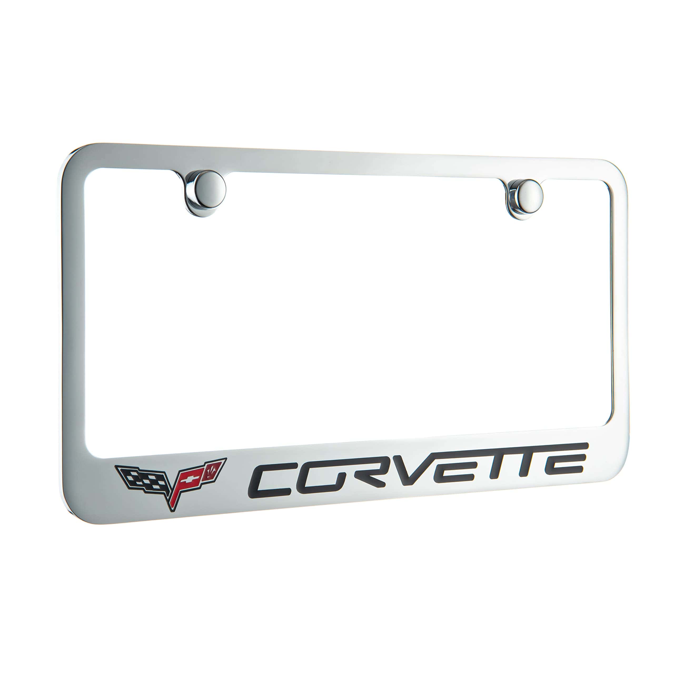 Marco de placa de licencia cromado Corvette C6 con un logo,