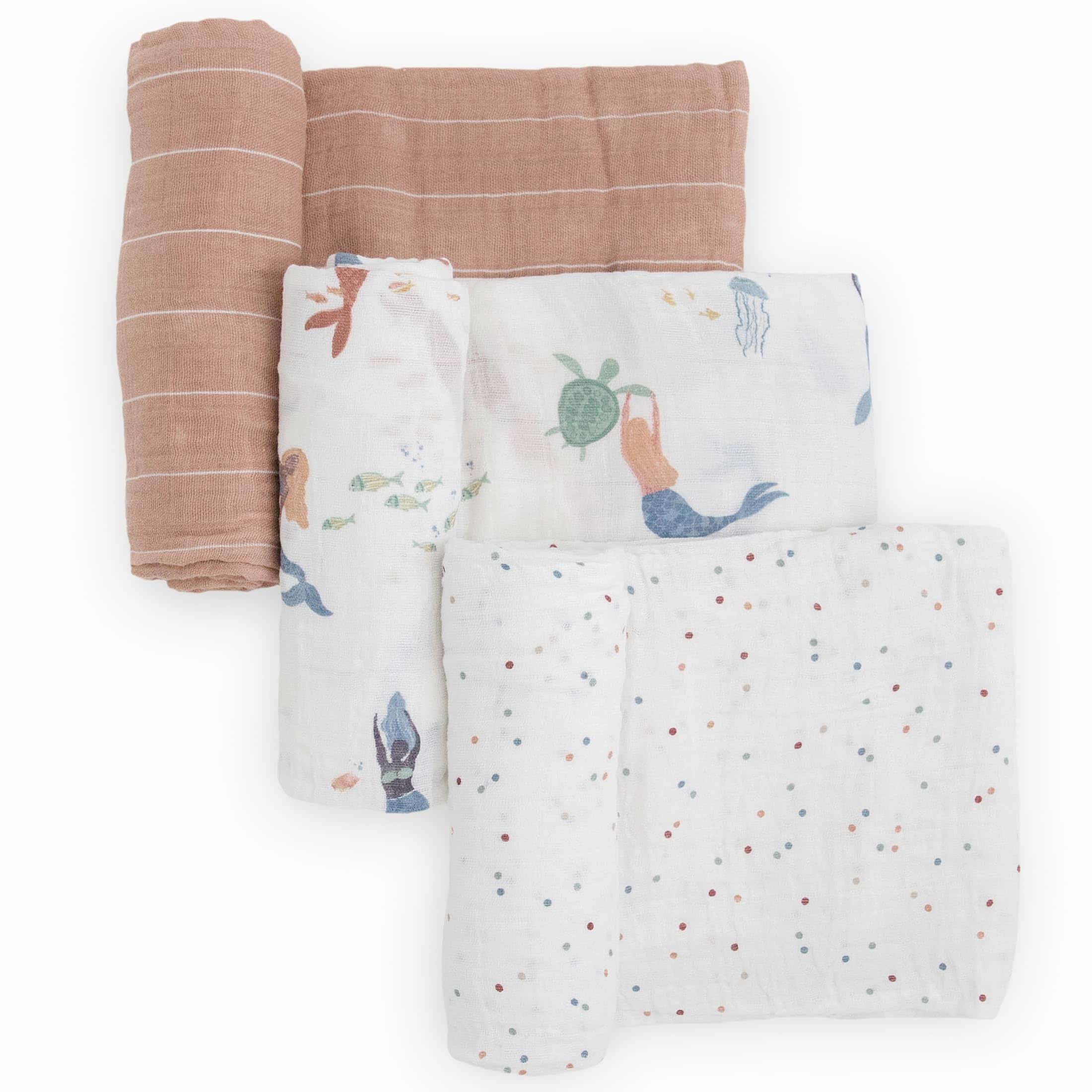 Little Unicorn Paquete de 3 Mantas de Muselina -Sirenas