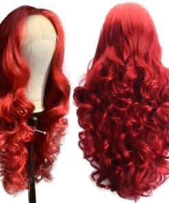 Peluca Roja de Encaje Frontal Largo Ondulado Cabello