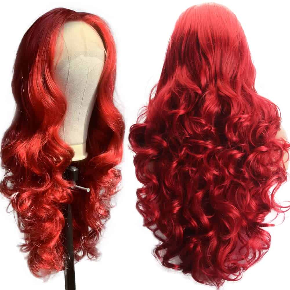 Peluca Roja de Encaje Frontal Largo Ondulado Cabello