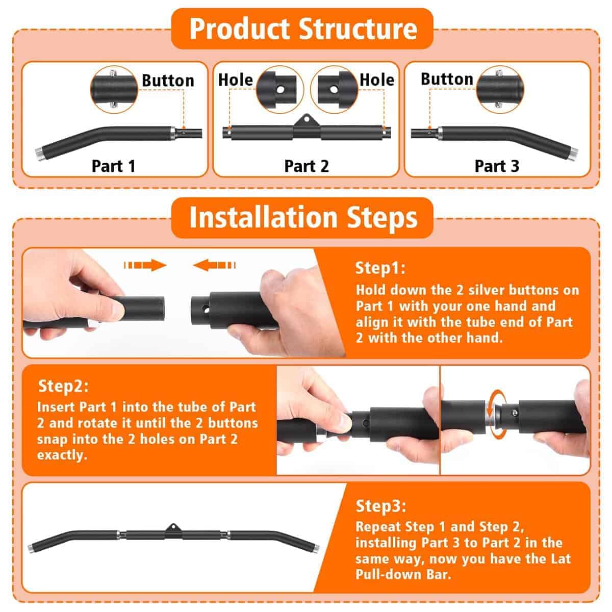 SERTT Accesorios actualizados para lat pulldown, Barra - Imagen 3