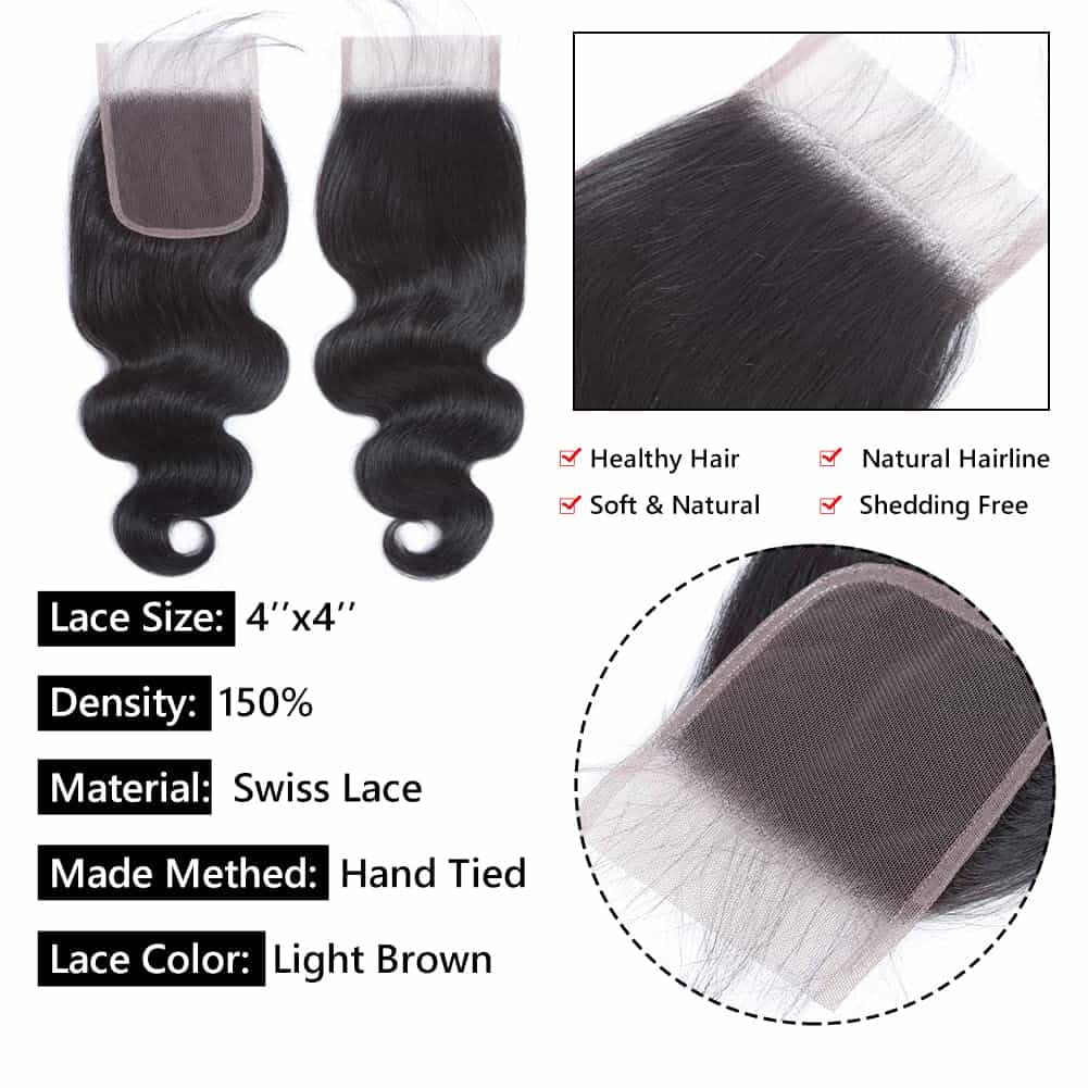 Cierre de Encaje 4x4 Onda Corporal Pelo -Negro Natural - Imagen 5