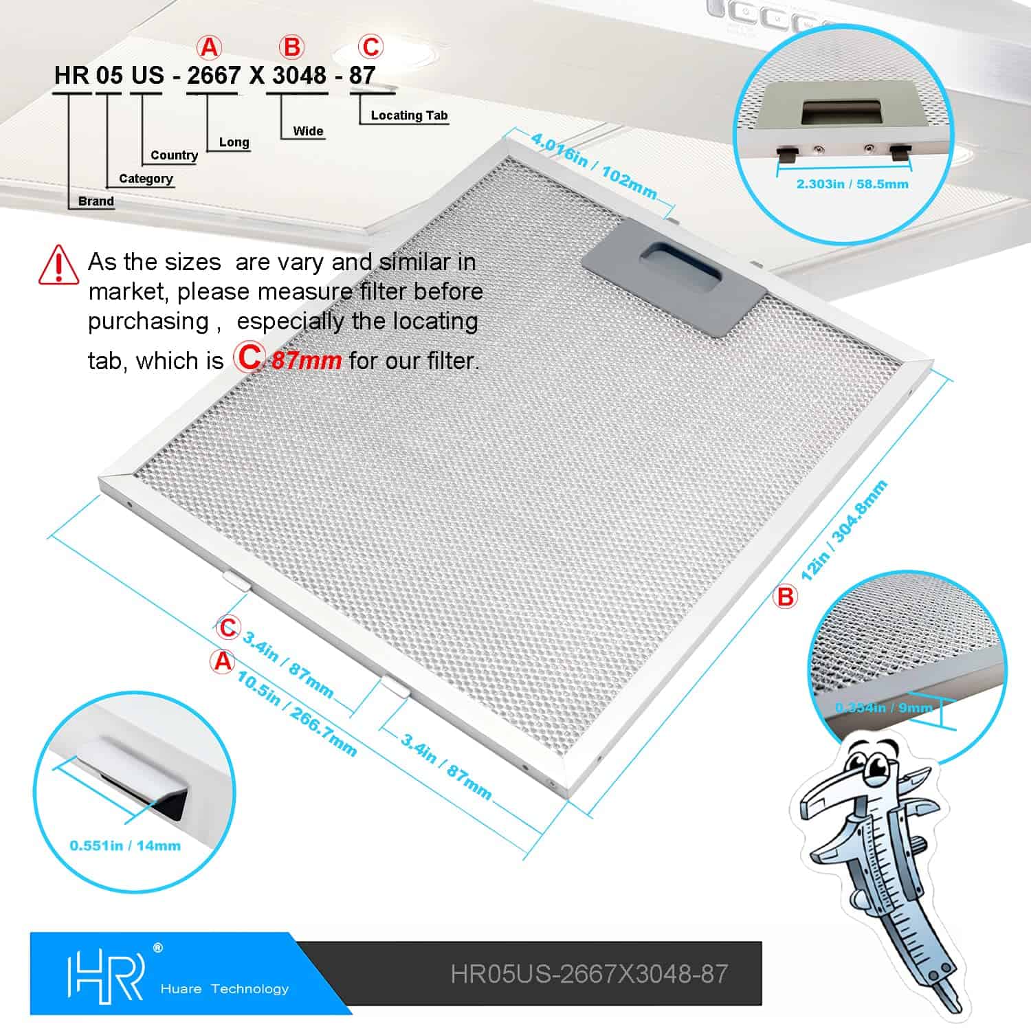 Filtro de campana de cocina de repuesto W10169961A, - Imagen 4