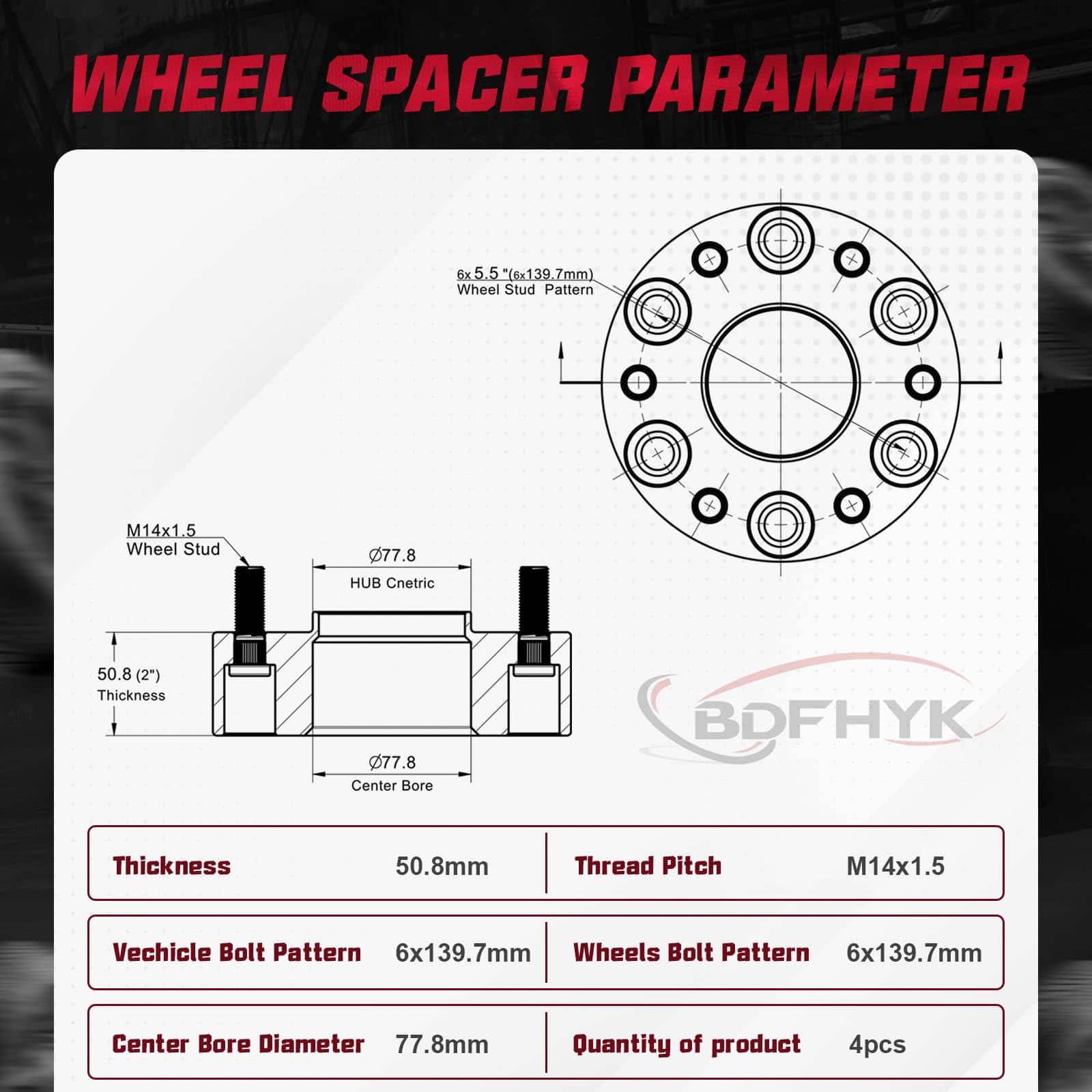Espaciadores de Rueda BDFHYK 6x5.5 Compatible con Ram1500 - Imagen 4