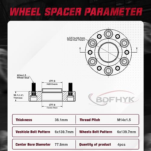BDFHYK Separadores de Rueda 6x5.5 Compatible con 1.5 - Imagen 4