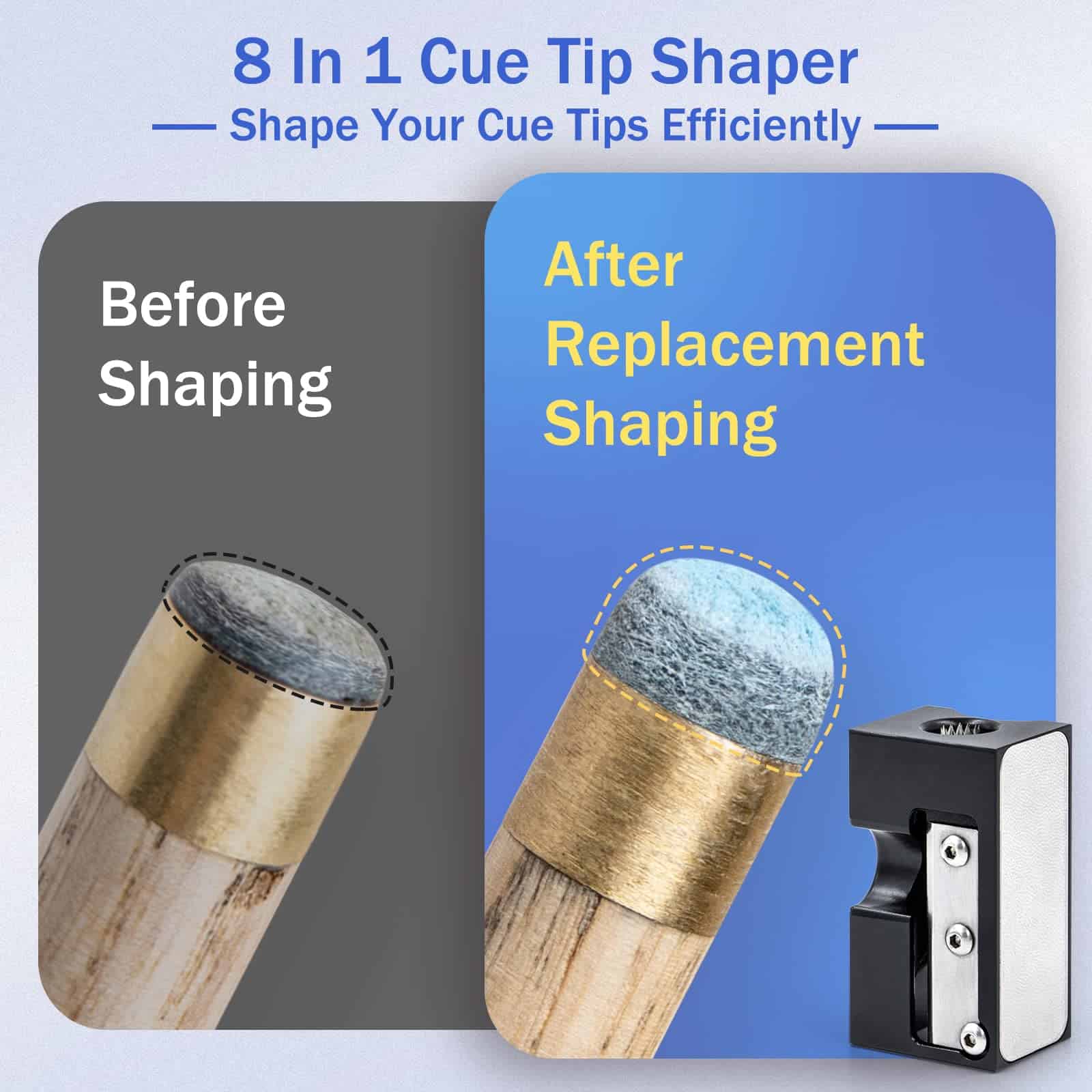 Adhafera Cue Tip Shaper, 8 en 1 Actualizado Aluminio Pool - Imagen 3