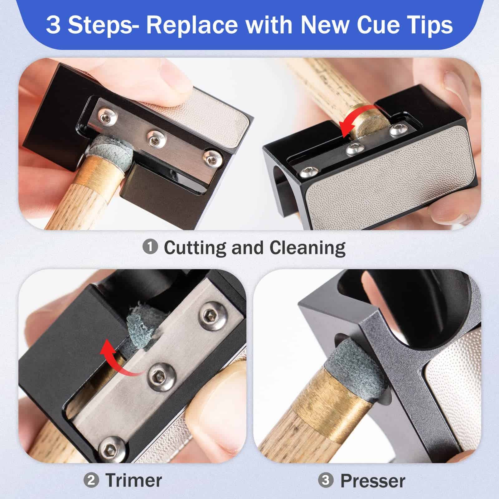 Adhafera Cue Tip Shaper, 8 en 1 Actualizado Aluminio Pool - Imagen 4