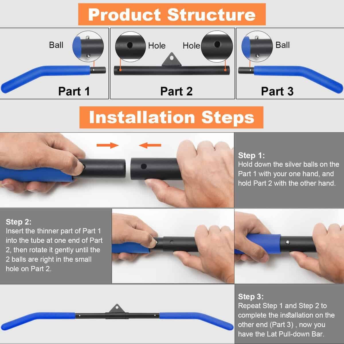 SERTT Barra de 39.37 Pulgadas para Poleas de Lat Pulldown, - Imagen 3