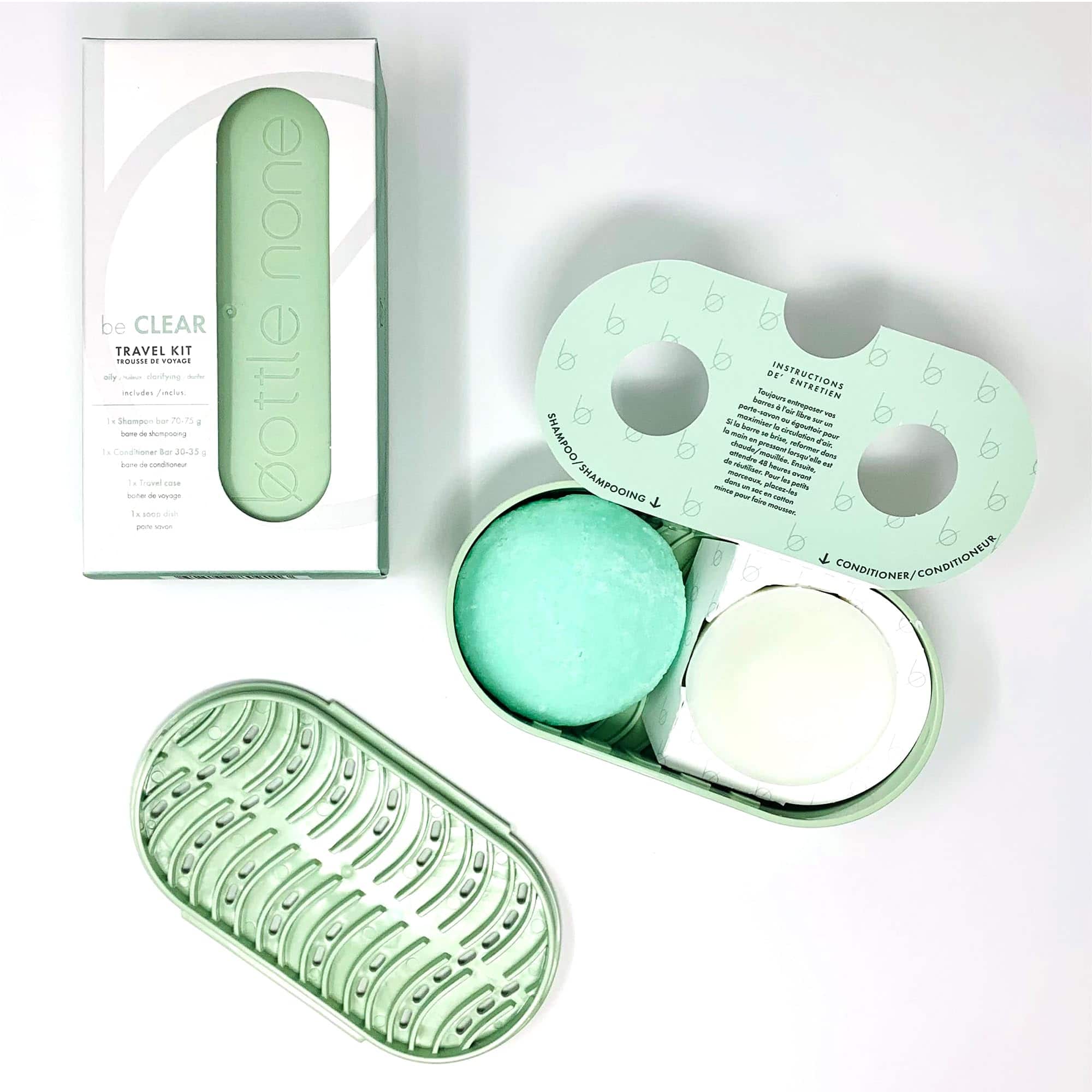 Conjunto de Viaje BOTTLE NONE | be CLEAR Incluye Barras de