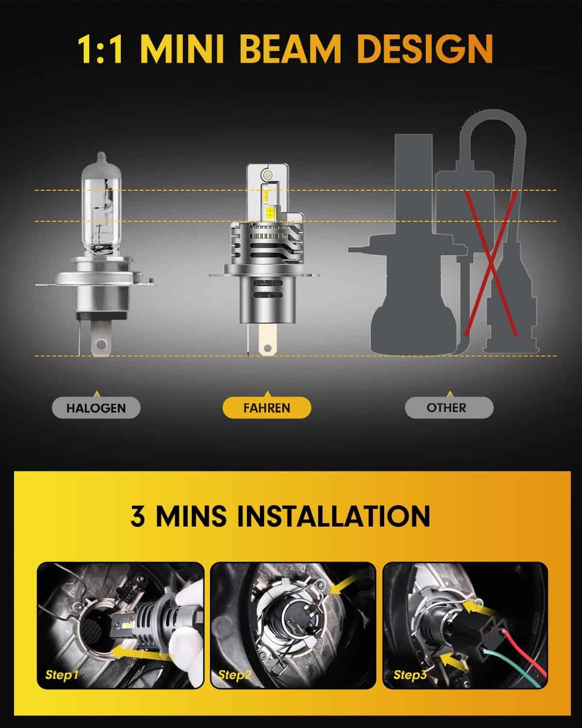 Bombillas para luces antiniebla FAHREN H4 / 9003, 40000LM - Imagen 4