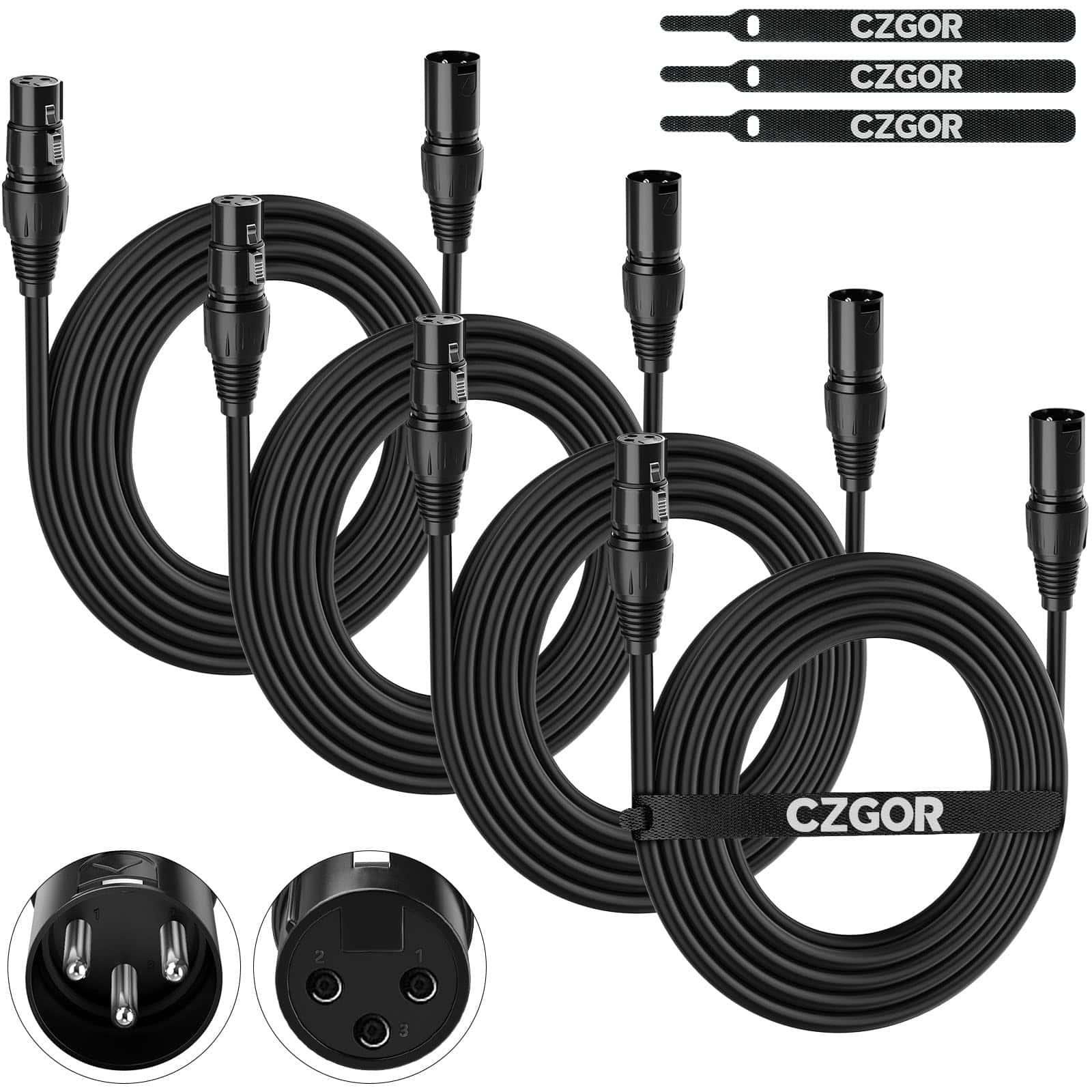 Cable DMX de 10 pies, Paquete de 4 Cables Flexibles de 3