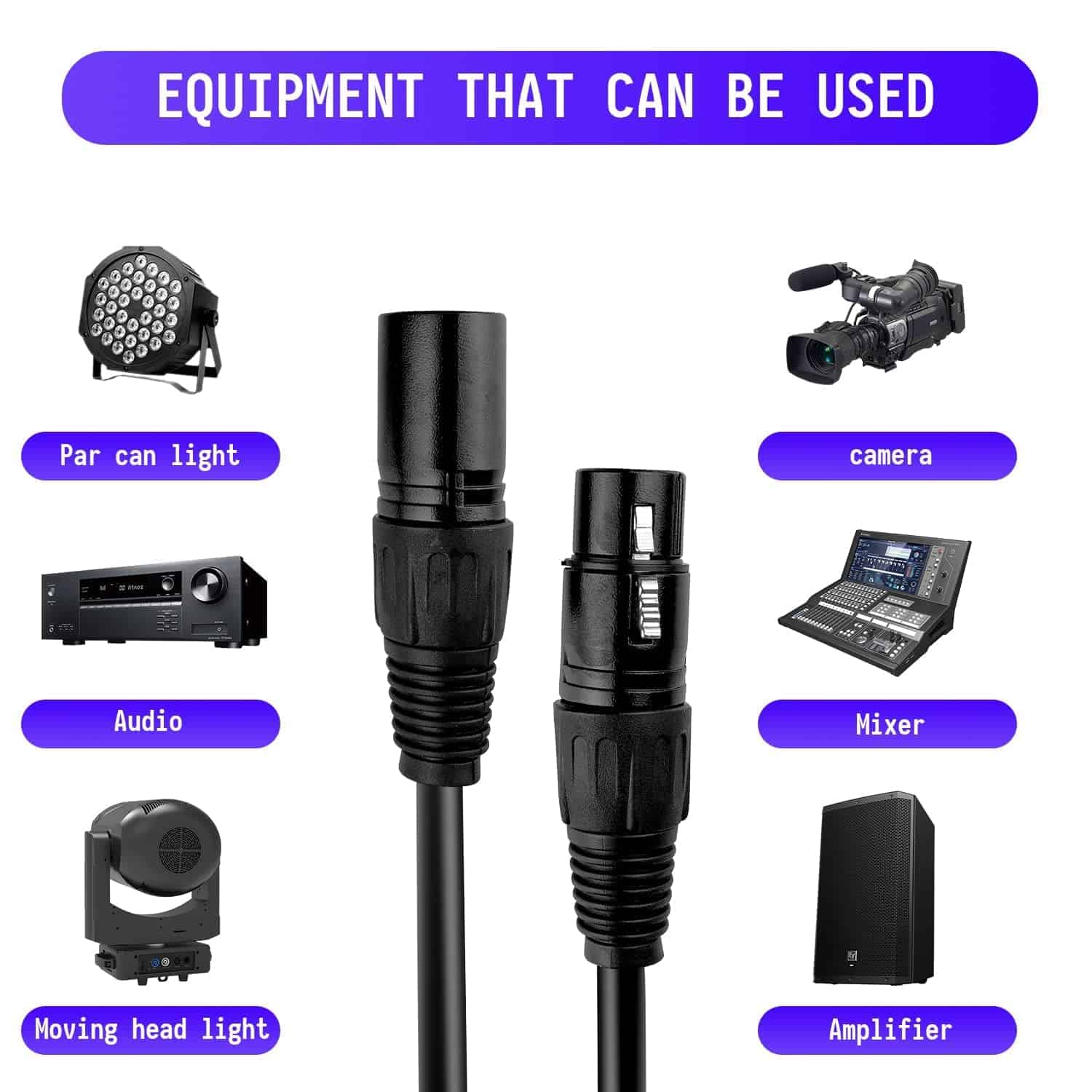 Cable DMX de 10 pies, Paquete de 4 Cables Flexibles de 3 - Imagen 5