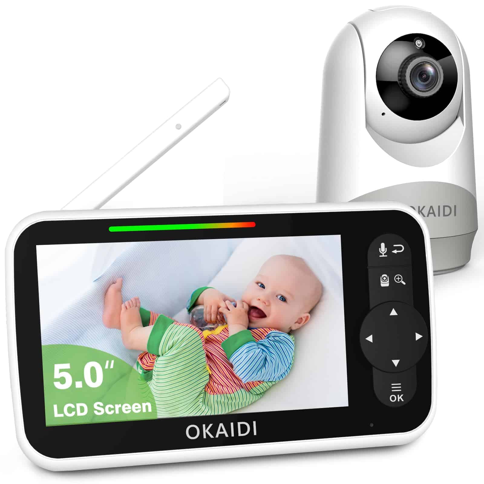 Monitor de Bebé OKAIDI con Cámara y Audio, Pantalla Grande